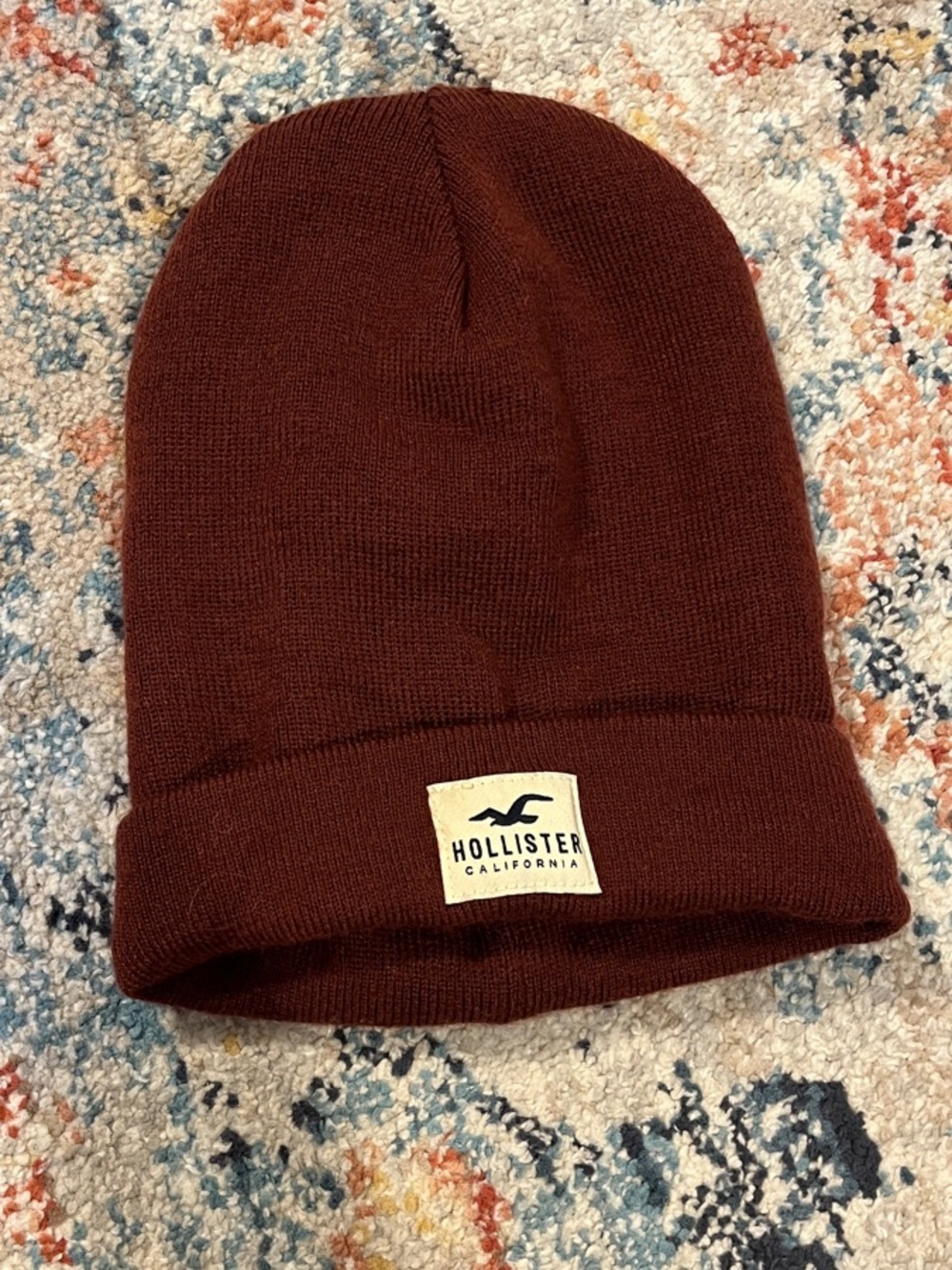 Hollister Kids Burgundy Fold-Over Knit Beanie